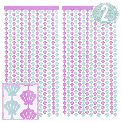 xo, Fetti Party Mermaid Shell Foil Curtain - Set of 2 | Mermaid Birthday Party Supplies, Under The Sea Decorations, Let's Shellabrate, Sea Creatures Favors, Ocean Animal