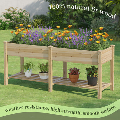 PULIJIAJU 72x24x30.5in Raised Garden Bed Elevated Wood Planter Box with Shelf Garden Planter with Legs for Backyard, Patio, Balcony w/Divider Liner, 300lb Capacity -(Natural)