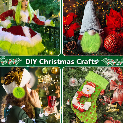 6 Pcs Green Faux Fur Fabric- 10"×10" Shaggy Fur Square Patches, Fluffy Warm Plush Fur Cuts for DIY Crafts Sewing Costume Rugs Pillows Cushion Pad Chair Cover Christmas Gnomes Decors