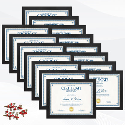 Flocey 8.5x11 Picture Frame set of 15, Multi Certificate 8.5 by 11 Picture Frames Bulk, Document Diploma Award Frame for Wall Hanging or Tabletop Display, Black