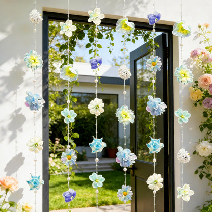 4.27 ft Blue Flower Garlands Hanging Artificial Wildflower Floating Floral Backdrop Flower Garland for Garden Wall Decor Birthday Party Supplies