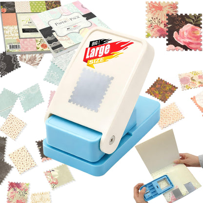 1.5x1.25 Inch Big Stamp Puncher, Rectangular Craft Punch Handheld Lever Punch for Scrapbooking, DIY Cards, Paper Crafting, and Postage Stamp Designs