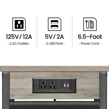 TUTOTAK C Shaped End Table with Charging Station, Side Table for Sofa, Couch Table with Storage Bag, TV Tray Table with 2 USB Ports and Outlets for Living Room, Bedroom TB01BG024