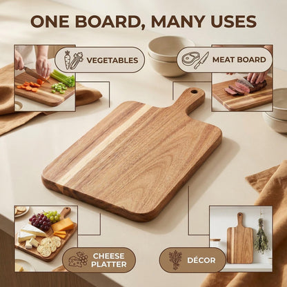 ZeQi Acacia Wood Cutting Board with Handle 13.7''X7'', Charcuterie Board, Serving Board for Cheese, Bread, Meat, Vegetables & Fruits, Natural Wooden Chopping Board for Kitchen