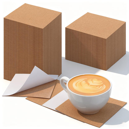 Kifmurase 200PCS Self-Adhesive Cork Sheets, 4 x 4 Inch Brown Squares Cork Coasters for DIY Crafts Laser Engraving Home Wall Decoration, Non-Slip Bulk Tabletop Drinks Coasters