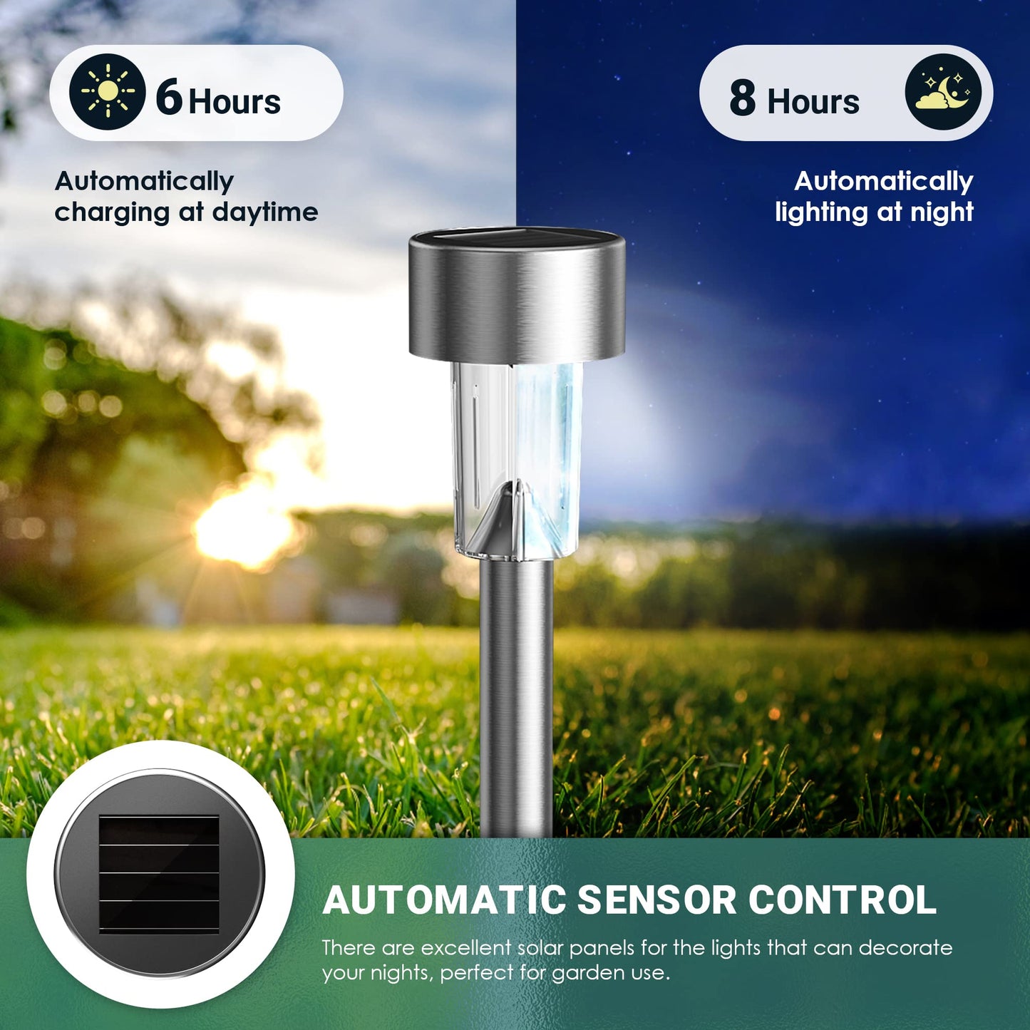 GIGALUMI Solar Lights Outdoor Waterproof,16 Pack Stainless Steel LED Solar Garden Lights for Patio, Lawn, Yard and Landscape(Cold White)