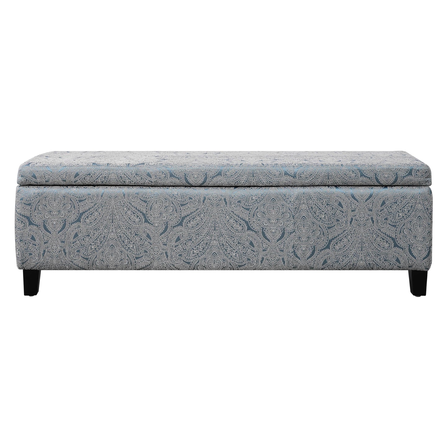 Christopher Knight Home Glouster Living Room Ottoman with Storage, Jacquard Upholstered Storage Ottoman Bench, Rectangular Sofa Foot Stool, Bedroom End of Bed Bench, Shoe Organizer, Antique Blue