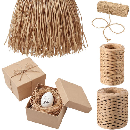 Threlaco 3 Set Boho Vine Binding Wire Raffia Paper Rope and Jute Rope, 164 Feet Floral Rustic Vine Bind Wire 66 ft 4mm Twine Ropes Raffia Straw for Bouquets Decor Craft Wrapping DIY Gift