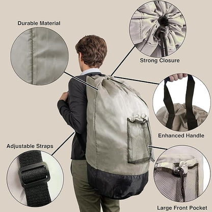 Laundry Bag Backpack with Shoulder Straps and Mesh Pocket Laundry Backpack