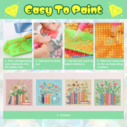 ICYANART 4 Pack Book Diamond Art Painting Kits for Kids, Cute Gem Art Kit for Kids Ages 6-8-12, Small Diamond Art for Kids Easy Handmade Gifts and Home Wall Decor 7x7inch