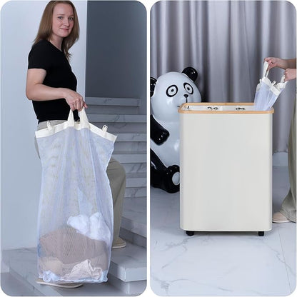Lagre Laundry Basket with Wheels, Laundry Hamper with Lid, 160L Clothes Hamper