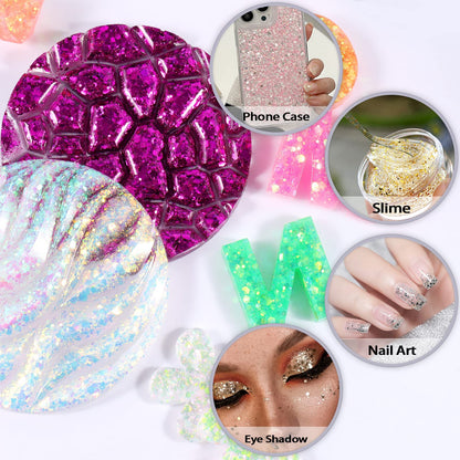 Renfio Chunky Glitter, 16 Colors Resin Glitter Set Each 10g/0.35oz PET Chunky Flakes Sequins Mix Fine Powder for Crafts, Resin Accessories, Snow Globe Tumbler Supplies, Nails