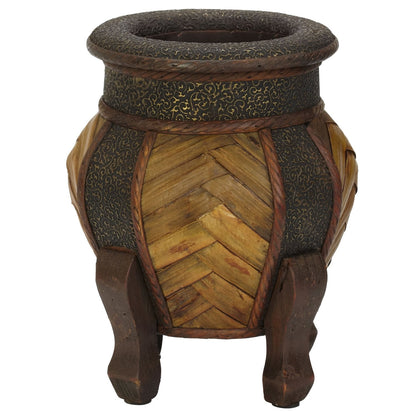 Nearly Natural 519 Decorative Rounded Wood Planters, Brown, Set of 2,Small: 8.25w x 8.25d x 10.75h, Large: 12w x 13d x 15h