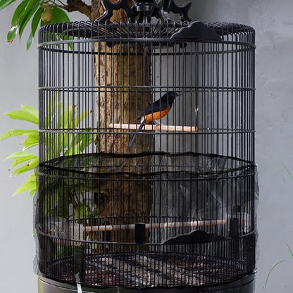 SIMENA Bird Cage Seed Catcher, Skirt for Bird Cage, Nylon Mesh Bird Cage Liners for Large Cages, Elastic and Easy Cleaning Bird Cage Cover, Suitable for Most Cage Shapes (Black 59-79 inch)
