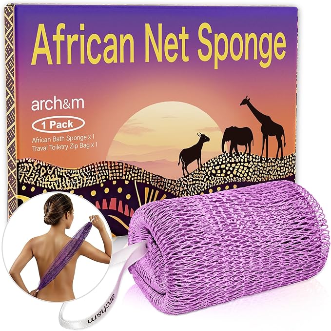 ARCH&M African Exfoliating Net Sponge with Knots | Authentic African Net Spong, Daily Use Afroscrub, Smoother Skin, Body Scrubber & Back Scrub, Exfoliating Wash Cloths
