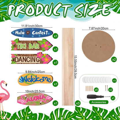 RattanView 5 Pcs Hawaiian Party Decorations Luau Wooden Welcome Signs Aloha Themed Directional Sign for Summer Tropical Directional Beach Island Themed Parties