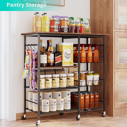 HapiRm Rolling Kitchen Microwave Cart - 4 Tier Microwave Table Stand with Pull-Out Baskets, Coffee Bar Baker's Rack with Wheels Rolling Storage Cart Organizer Shelf for Living Room Office, Balcony