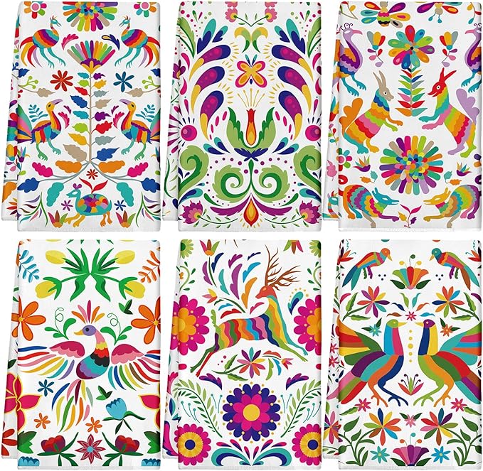 Breling Set of 6 Mexican Kitchen Towels Dia De Los Muertos Decorations Mexican