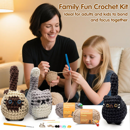 Zepiany Crochet Kit for Beginners, Crochet Cat Beginner Crochet Kit for Adults, Amigurumi Crochet Animals Cat Crafts Crochet Kits, Easy Knitting Kit Galentines Day Gifts
