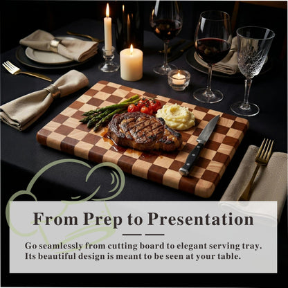 Checkered Cutting Board for Kitchen, 16"L x 11"W x 1"Th – Wooden Chopping, Cheese & Charcuterie Board in Acacia Wood, Butcher Block Serving Tray for Meat, Fruit, Bread & Vegetables