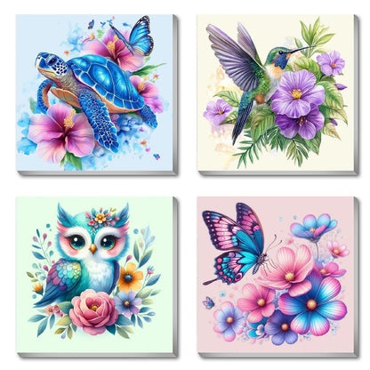 Canrichshop 4 Pack Framed Paint by Numbers Kit for Adults Beginner & Ages Over 12,Animals Paint by Number Kits, DIY Number Painting for Adults Flowers for Decor Present 8X 8 inch