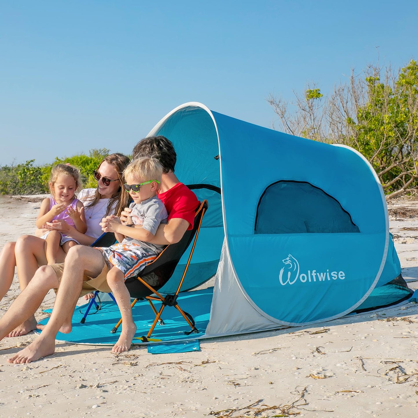WolfWise UPF 50+ Easy Pop Up 3-4 Person Beach Tent Sport Umbrella Instant Sun Shelter Tent Sun Shade Canopy