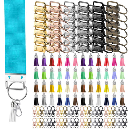 144 Pcs Keychain Hardware Set Key Fob Hardware Set - 48 Pcs 1 Inch Keychain with Keyring, 48 Pcs Colorful Leather Keychains Tassel and 48 Pack Swivel Snap Hooks for DIY Craft Supplies (Multicolor)