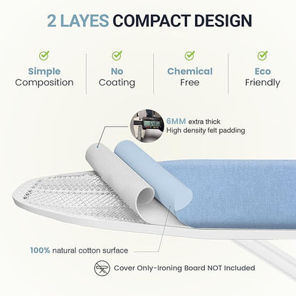 Ironing Board Cover and Pad 15"x54" Extra Thick Natural Cotton, Scorch and