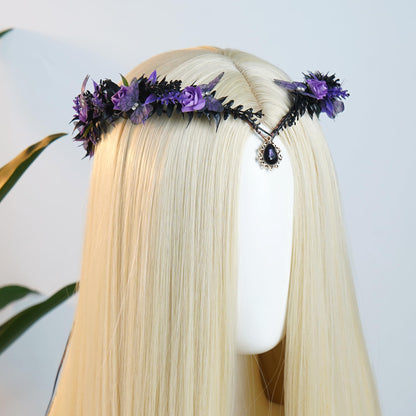 MOSTORY Gothic Butterfly Elf Crown - Dark Purple Flower Crown for Witch Accessories Women, Black Fairy Wings Circlet for Renaissance Renfaire Fantasy Cosplay Witchcore Halloween