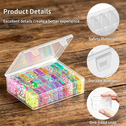 VANSUNS Bead Organizer Box, 31 Pcs Clear Plastic Storage Containers with Hinged Lids Mini Boxes for Jewelry Making, Crafts, DIY, Seed, Small Parts