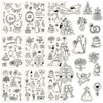 Whaline 294Pcs Wedding Stickers Seal Decals Black Beige Groom and Bride Cupid Flower Adhesive Labels for Wedding Bridal Shower Party Favor Supplies, 18 Sheets