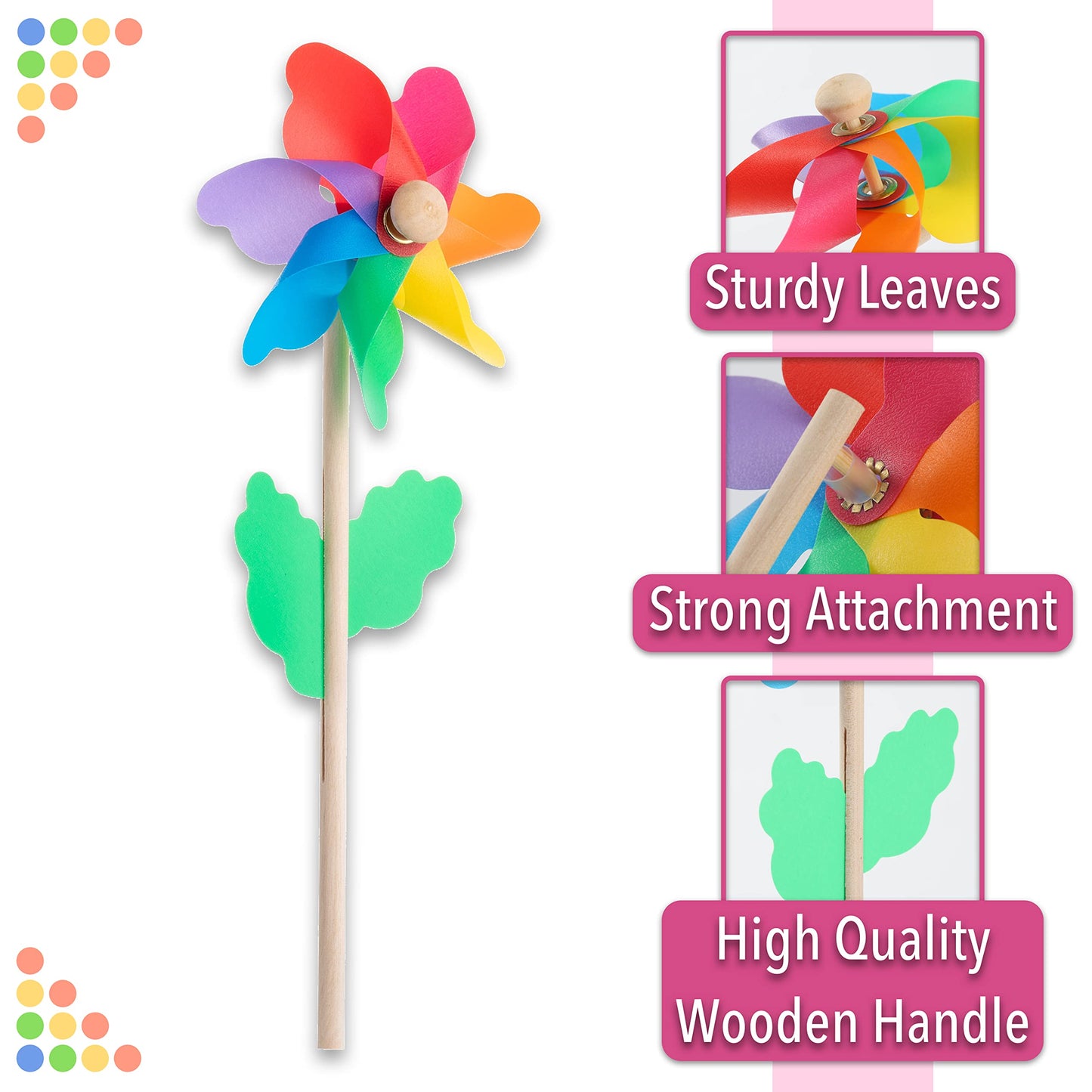 Mr. Pen Rainbow Flower Pinwheels - 10 Pack, Wind Spinners for Yard & Garden, Kids' Party Favors