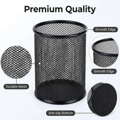 SNOW COOLER Pen Holder Mesh Pencil Holder Metal Pen Holder Pencil Holder for Desk Office Pen Organizer Black, 8 Pack