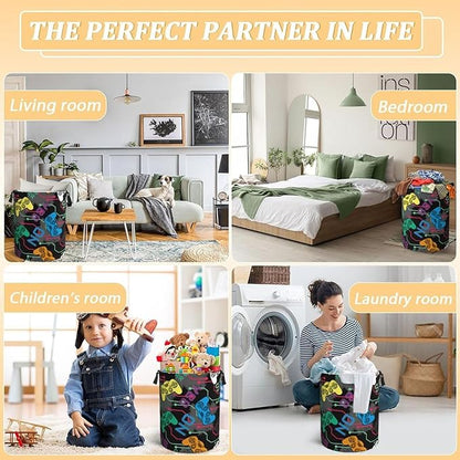 Colorful Game Joysticks Laundry Hamper Bag, Video Game Controller Background