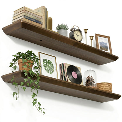 40 inch Floating Shelf for Wall, High End Solid Real Wood Shelf, Spruce Wooden 24in Floating Shelves with Heavy Duty Bracket for Living Room Bedroom Office, 24 X 6.7 X 1.4 in, Set of 2,Walnut Finished