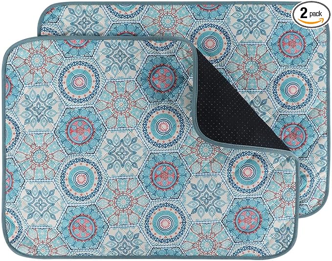 IEUUMLER Washable Pee Pads for Dogs, 2 Pack Non-Slip & Waterproof Pack Whelping Pad, Reusable Washable Puppy Potty Training Pad with Fast Absorbent for Playpen EU007 (Green Medallion, 48"X30"-2pcs)