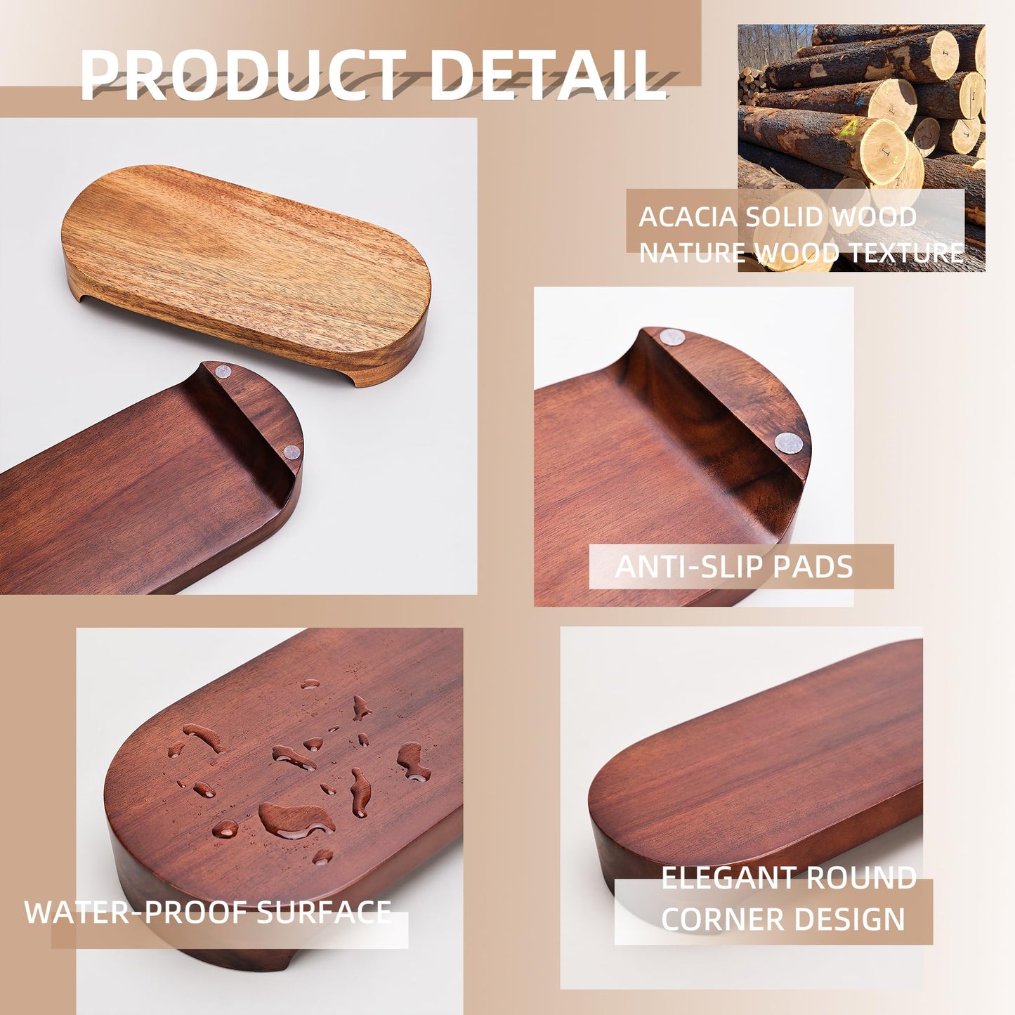 CAMLOT Acacia Wood Risers for Decor Display, Bathroom Counter Decorative Tray, Soap Dish Risers, Pedestal Stand for Bottles,Candle,Plant, Counter Decor for Vanity. (Nature Acacia)