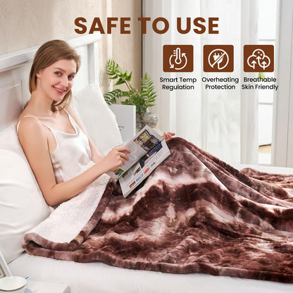 Electric Heated Blanket 50"x60",Luxury Grey Faux Fur Electric Throw Blanket,Fast Heating Soft Fluffy Thick Electric Blanket with 6 Heating Levels & 12H Auto Off