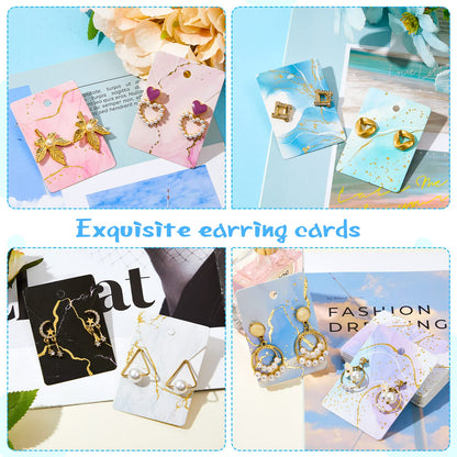 Hicarer 800 Pcs Marble Earring Cards with Holes Backs and Jewelry Packaging Bags Earring Cards for Selling Jewelry Display Card Holder for DIY Necklace Display, 2 x 2.8 Inches