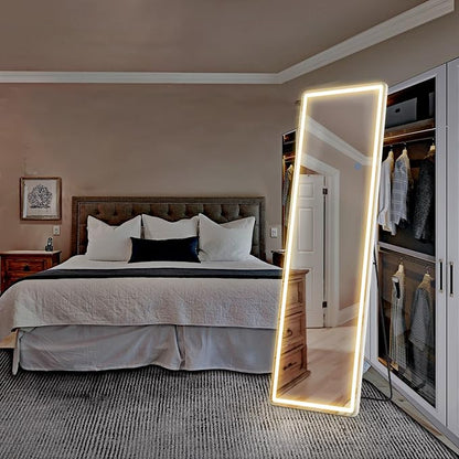 OLIXIS 21"x 64" LED Full Length Mirror with Lights, Standing Lighted Floor Full Body Mirror with 3 Color Lighting, Wall Mounted Mirrors for Bedroom, Bathroom, Entryway with Tempered Glass