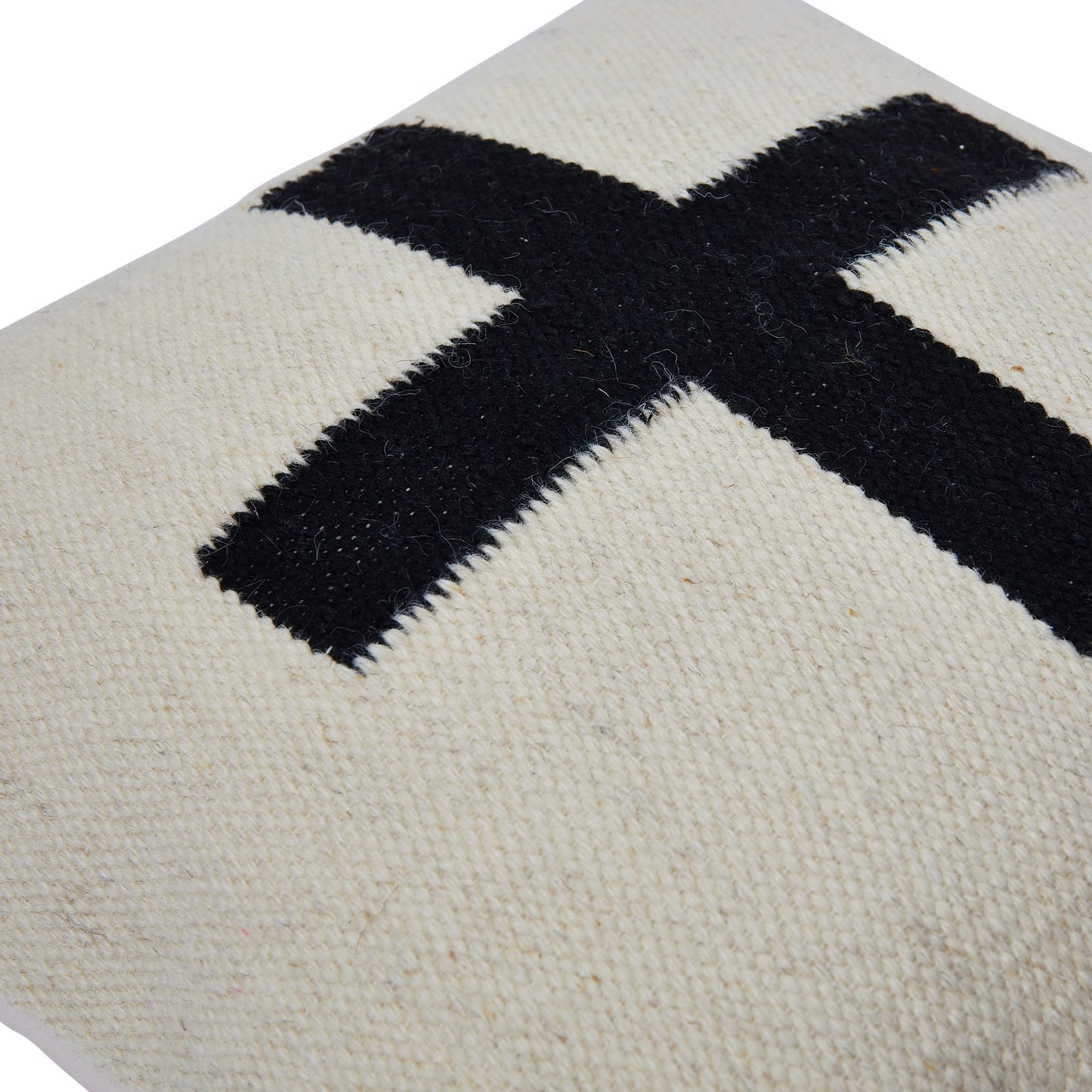 Creative Co-Op Swiss Cross Cotton Wool Throw Natural Pillow, std, Cream and Black