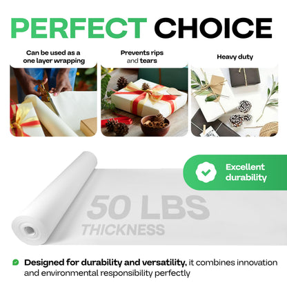 White Kraft Paper Roll 18" x 8640" (720 feet) - Quality USA-Made Large Paper Roll 50lb Thickness for Packing, Moving, Shipping & Crafts/Art - 100% Recyclable Natural Wrapping Material by IDL Packaging