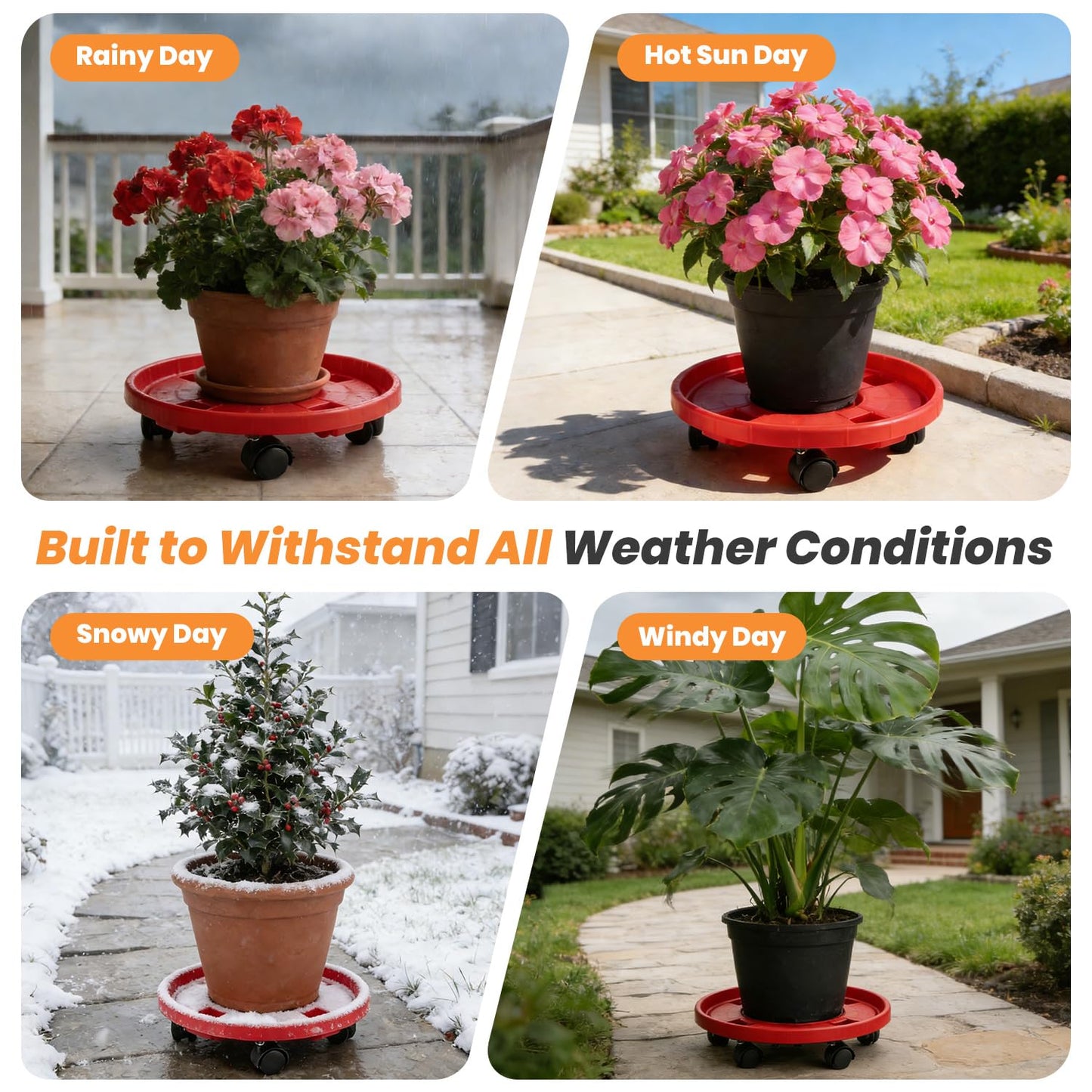 5-pack 11.8" Large Plant Caddy with Wheels Plastic Plant Dolly with Caster Flower Pot Mover Rollers Wheeled Rolling Plant Stands Round Plant Saucer Indoor Outdoor Base Coasters,Terracotta red