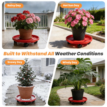 5-pack 11.8" Large Plant Caddy with Wheels Plastic Plant Dolly with Caster Flower Pot Mover Rollers Wheeled Rolling Plant Stands Round Plant Saucer Indoor Outdoor Base Coasters,Terracotta red