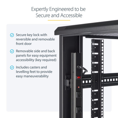 StarTech 42U Enterprise-Grade Server Rack Cabinet, Alloy Steel, 19in Enclosed 4-Post Rack with 36in (91cm) Mounting Depth and 2000lb (900kg) Weight Capacity, Black