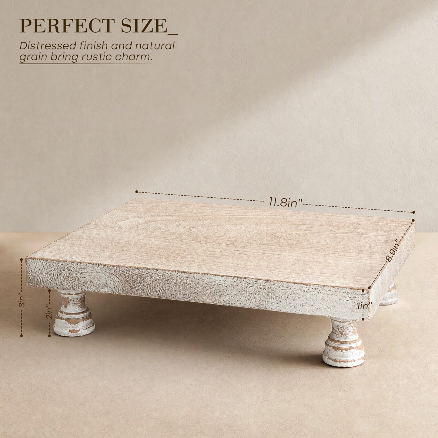 Wood Display Risers for Bathroom Vanity and Kitchen Decor, Natural Wood