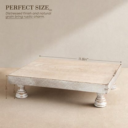 Wood Display Risers for Bathroom Vanity and Kitchen Decor, Natural Wood