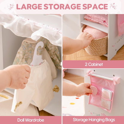 ROBOTIME Baby Doll Crib – Wooden Baby Doll Changing Table with Storage – Bedding & Hooks, Fits 18-21" Dolls, Doll Bed Playset for Girls Ages 3+