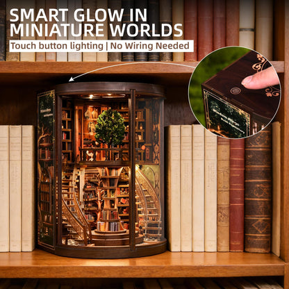 CRIOLPO Book Nook Kits for Adults - Book Nook Kit Bookshelf Decor DIY Miniature House Kit for Bookshelf - Craft Kits for Adults Booknook Model Kits Tiny House Arts and Crafts with LED Lights