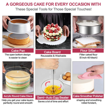 Aluminum Alloy Revolving Cake Stand & Carrier - 268PCS Kit with 54 Piping Tips, Acrylic Cake Discs, Various Spatulas